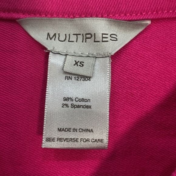 Denim Jacket Open front faux buttons pockets Collarless Fuchsa Women's XS - Picture 5 of 11